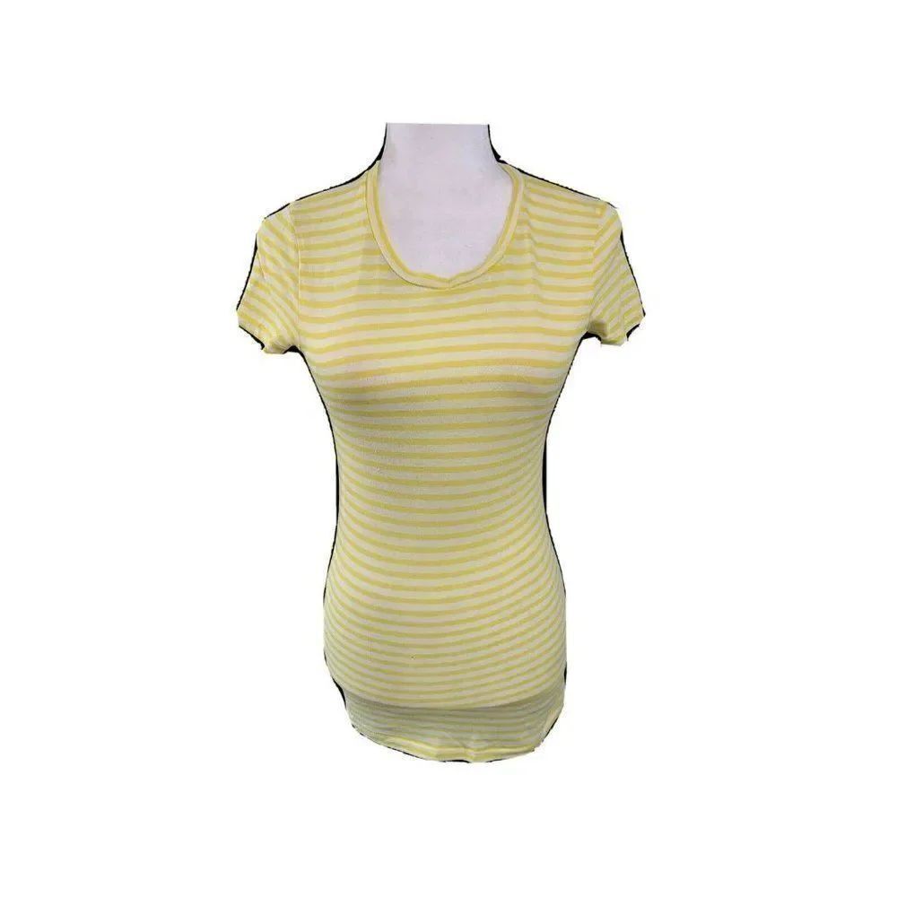 j crew womens yellow white striped crew neck Short Sleeve top t shirt xxs